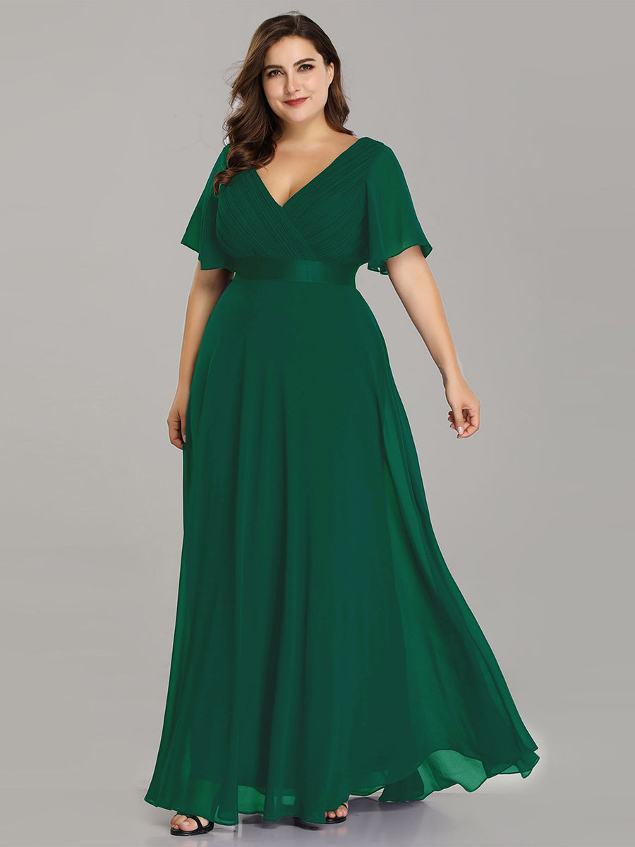 Langes Brautjungfernkleid mit Empire-Taille und kurzen, flatternden Ärmeln #Farbe_Dunkelgrün