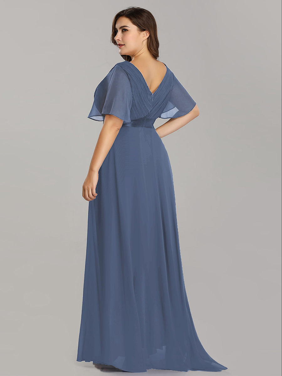 Langes Brautjungfernkleid mit Empire-Taille und kurzen, flatternden Ärmeln #Farbe_Taubenblau