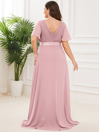 Damen V-Ausschnitt Chiffon Lange Abendkleider mit Schleppe #Farbe_Altrosa