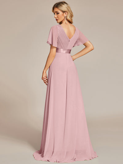 Langes Brautjungfernkleid mit Empire-Taille und kurzen, flatternden Ärmeln #Farbe_Altrosa