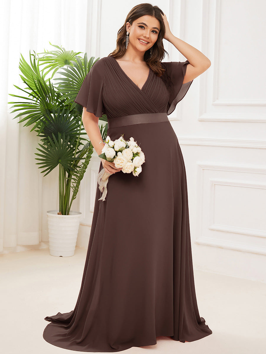Minimalistisches A-Line Maxi Chiffon Brautkleid mit Satingürtel #Farbe_Espressobraun