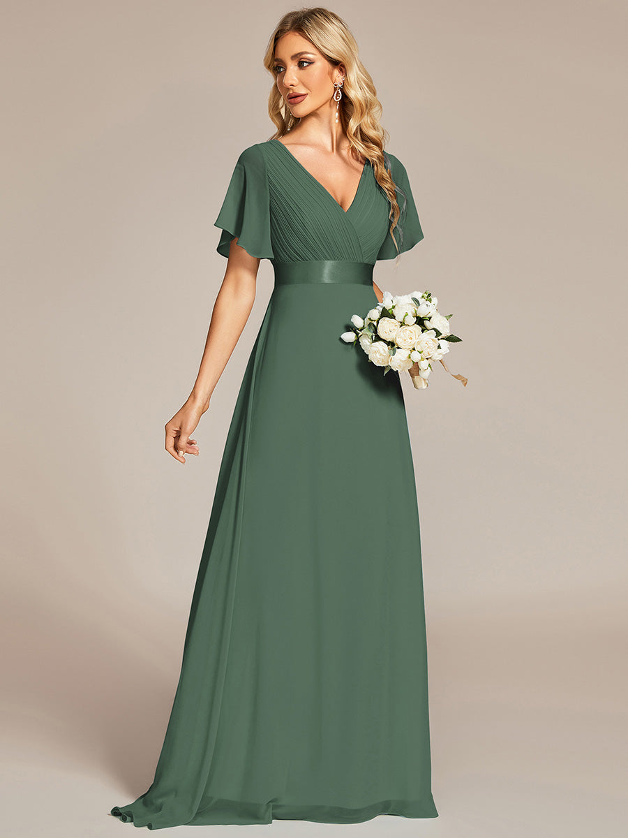 Minimalistisches A-Line Maxi Chiffon Brautkleid mit Satingürtel #Farbe_Eukalyptus