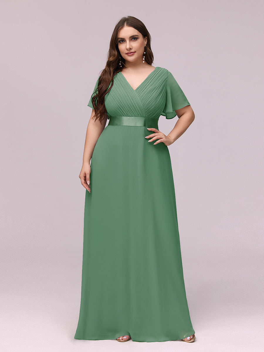 Langes Brautjungfernkleid mit Empire-Taille und kurzen, flatternden Ärmeln #Farbe_Khakigrün