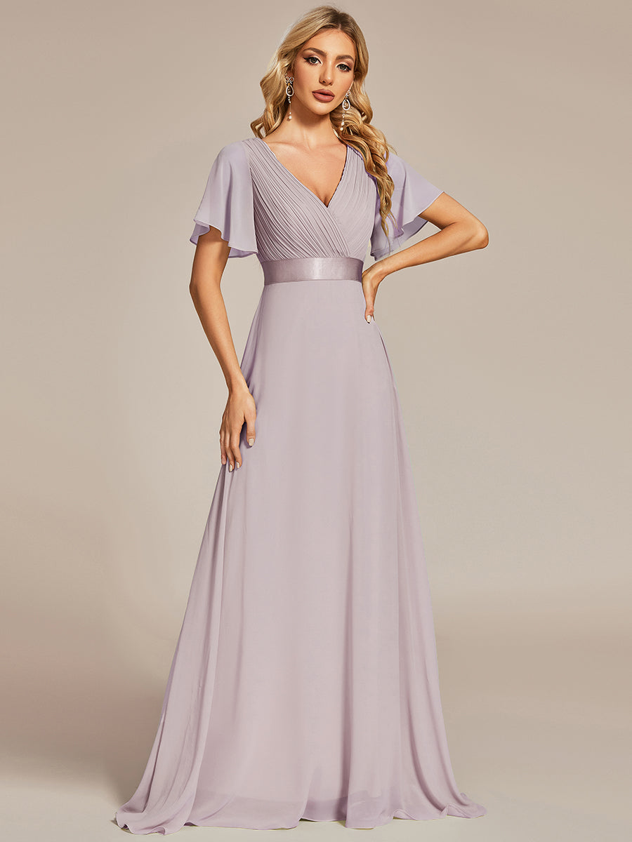 Minimalistisches A-Line Maxi Chiffon Brautkleid mit Satingürtel #Farbe_Flieder