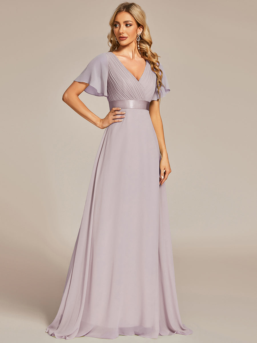 Minimalistisches A-Line Maxi Chiffon Brautkleid mit Satingürtel #Farbe_Flieder