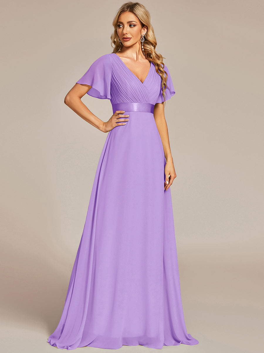 Minimalistisches A-Line Maxi Chiffon Brautkleid mit Satingürtel #Farbe_Lavendel