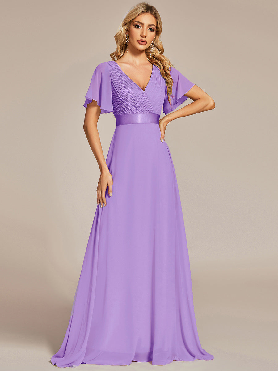 Minimalistisches A-Line Maxi Chiffon Brautkleid mit Satingürtel #Farbe_Lavendel