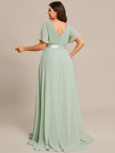 Damen V-Ausschnitt Lange Chiffon Abendkleider mit Schleppe #Farbe_Mintgrün