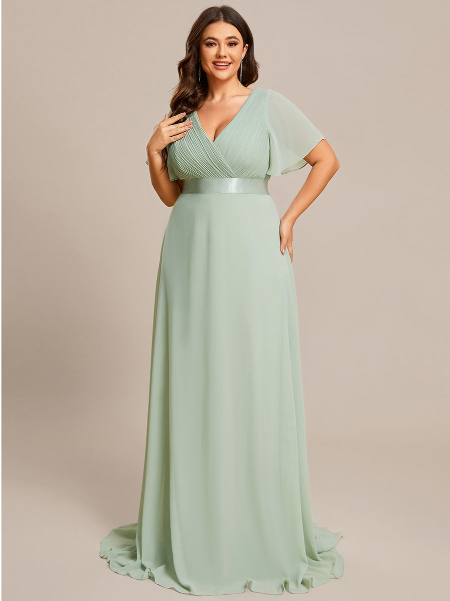 Minimalistisches A-Line Maxi Chiffon Brautkleid mit Satingürtel #Farbe_Mintgrün