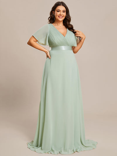 Damen V-Ausschnitt Lange Chiffon Abendkleider mit Schleppe #Farbe_Mintgrün