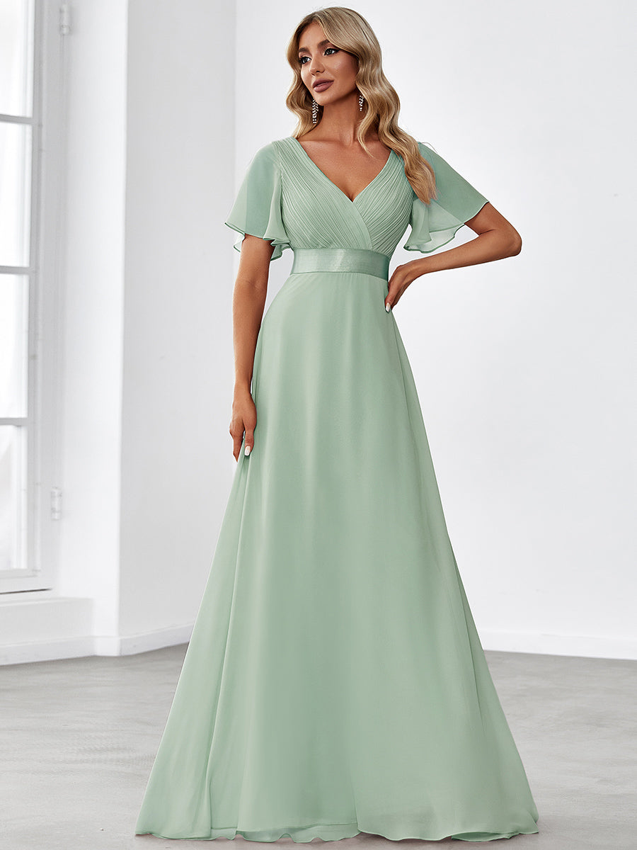 Minimalistisches A-Line Maxi Chiffon Brautkleid mit Satingürtel #Farbe_Mintgrün