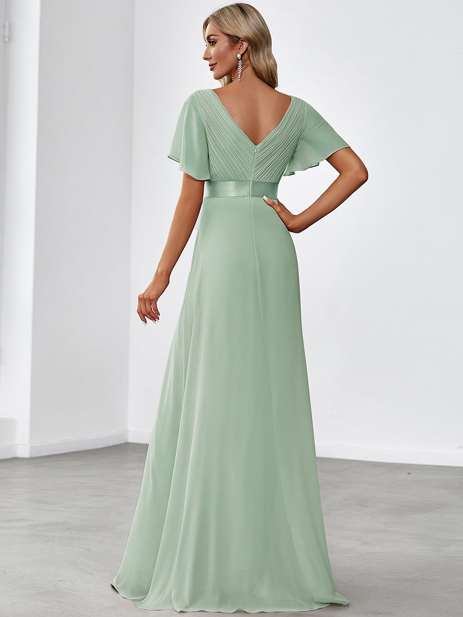 Minimalistisches A-Line Maxi Chiffon Brautkleid mit Satingürtel #Farbe_Mintgrün