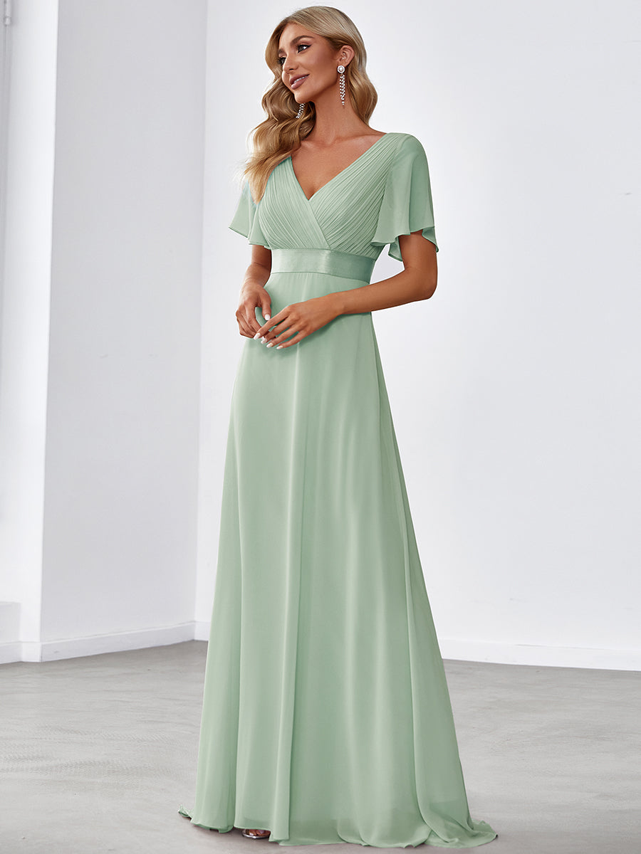 Minimalistisches A-Line Maxi Chiffon Brautkleid mit Satingürtel #Farbe_Mintgrün