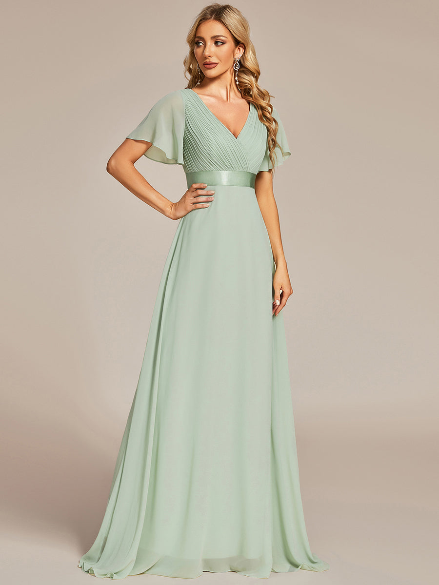 Minimalistisches A-Line Maxi Chiffon Brautkleid mit Satingürtel #Farbe_Mintgrün