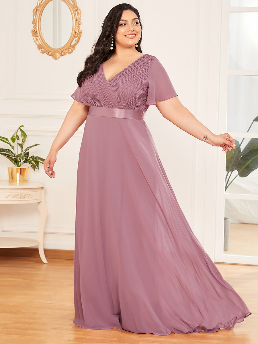 Damen V-Ausschnitt Chiffon Lange Abendkleider mit Schleppe #Farbe_Orchideenviolett