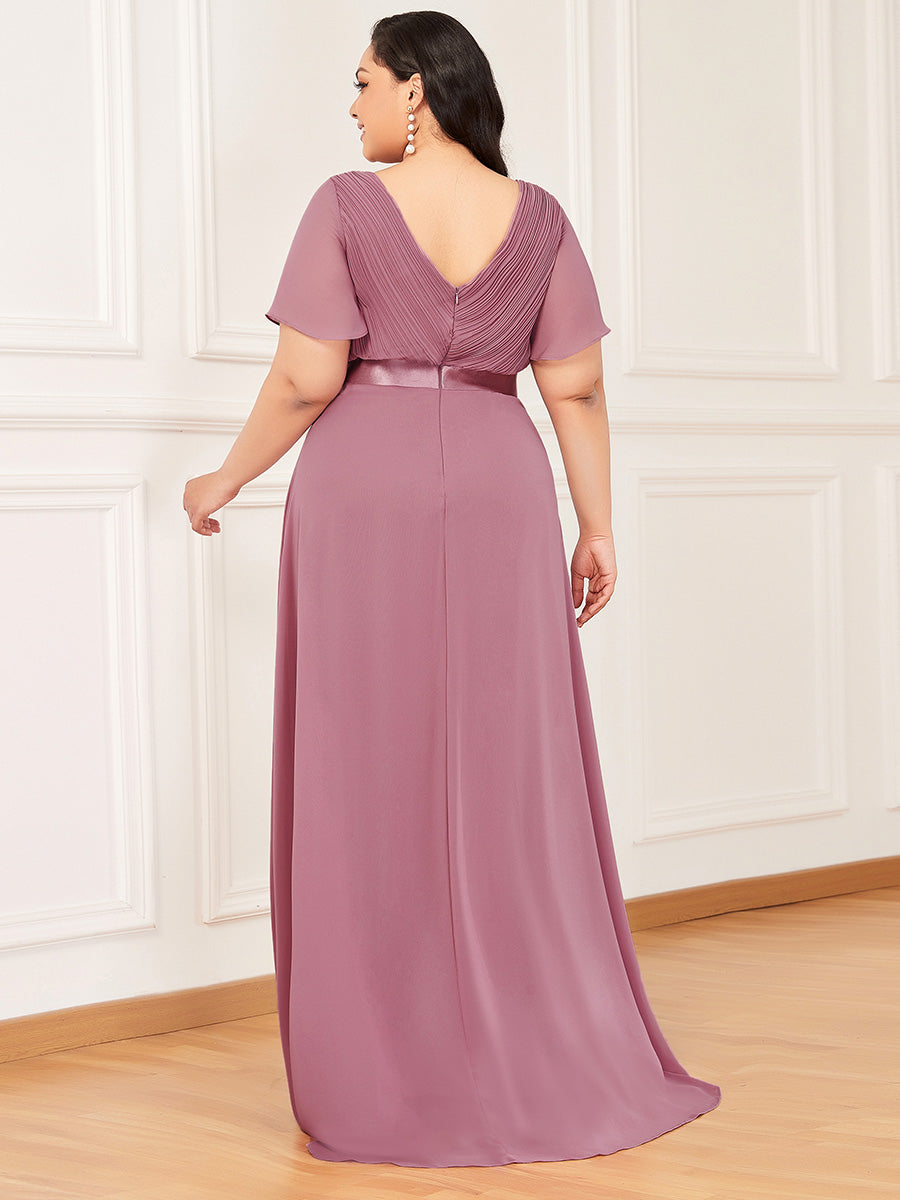 Damen V-Ausschnitt Lange Chiffon Abendkleider mit Schleppe #Farbe_Orchideenviolett