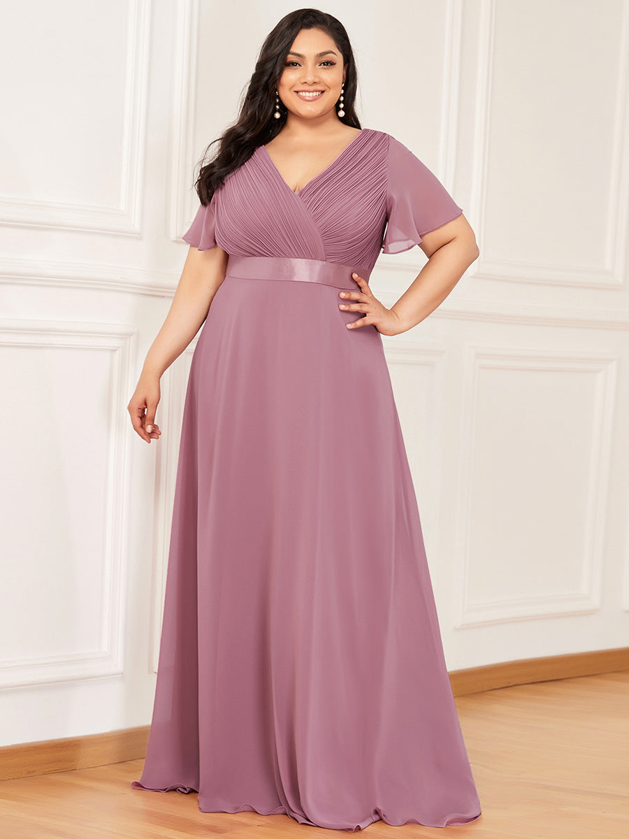 Damen V-Ausschnitt Lange Chiffon Abendkleider mit Schleppe #Farbe_Orchideenviolett