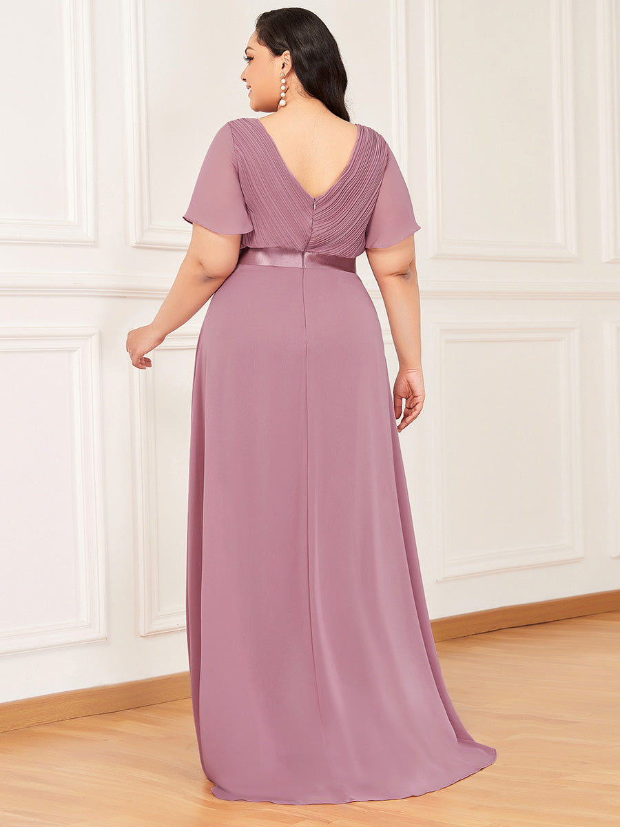 Damen V-Ausschnitt Chiffon Lange Abendkleider mit Schleppe #Farbe_Orchideenviolett