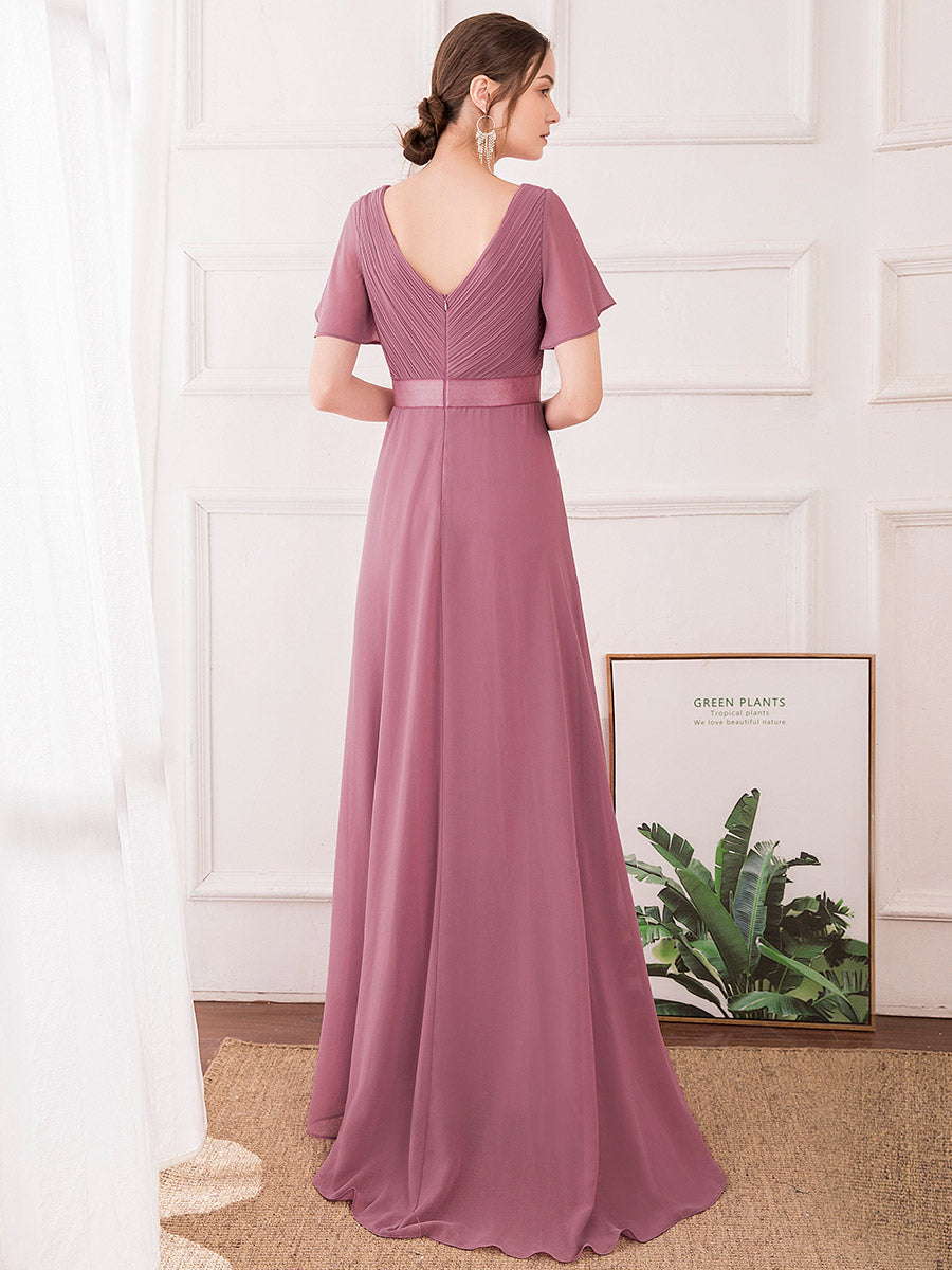 Langes Brautjungfernkleid mit Empire-Taille und kurzen, flatternden Ärmeln #Farbe_Orchid