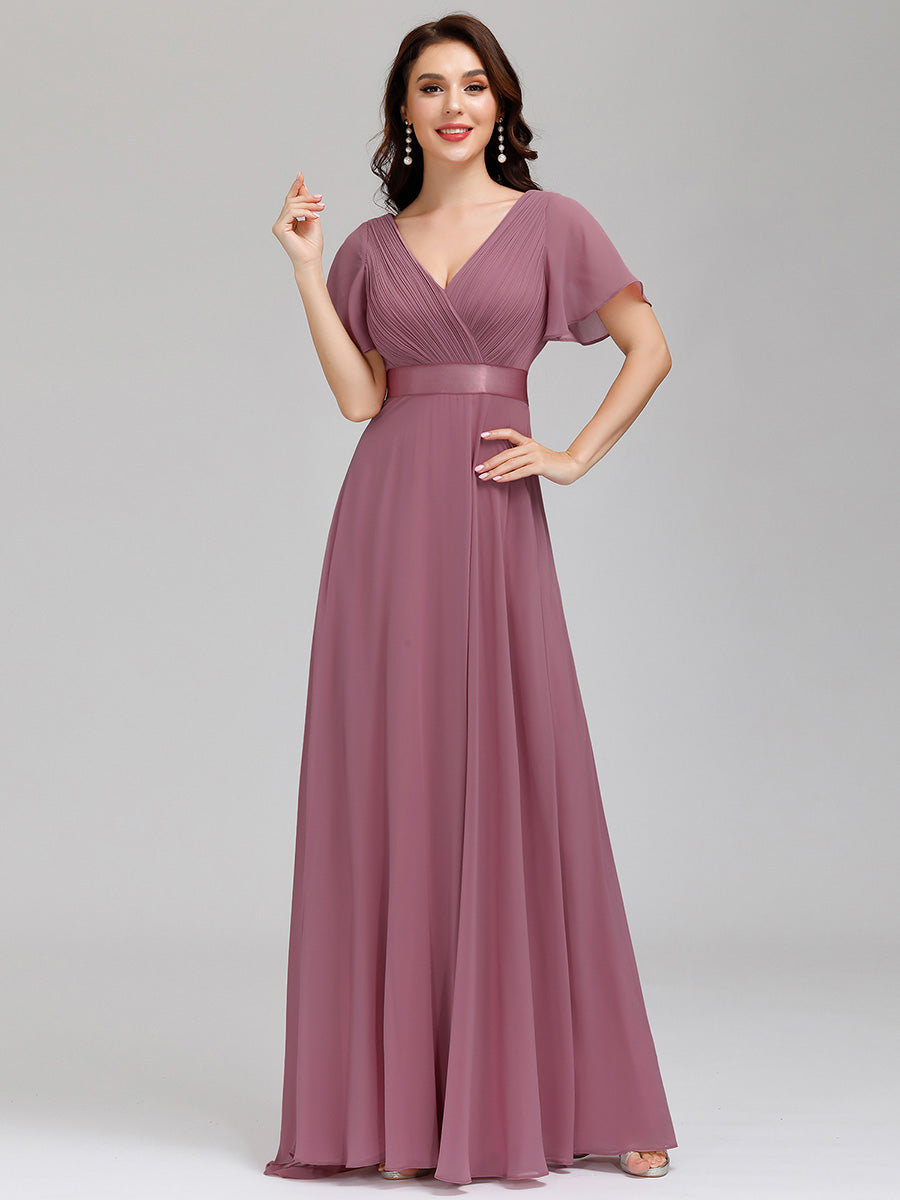 Langes Brautjungfernkleid mit Empire-Taille und kurzen, flatternden Ärmeln #Farbe_Orchid