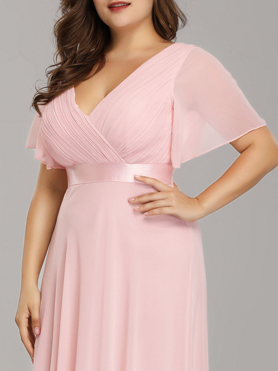 Langes Brautjungfernkleid mit Empire-Taille und kurzen, flatternden Ärmeln #Farbe_Rosa