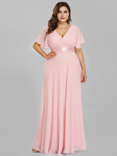 Langes Brautjungfernkleid mit Empire-Taille und kurzen, flatternden Ärmeln #Farbe_Rosa