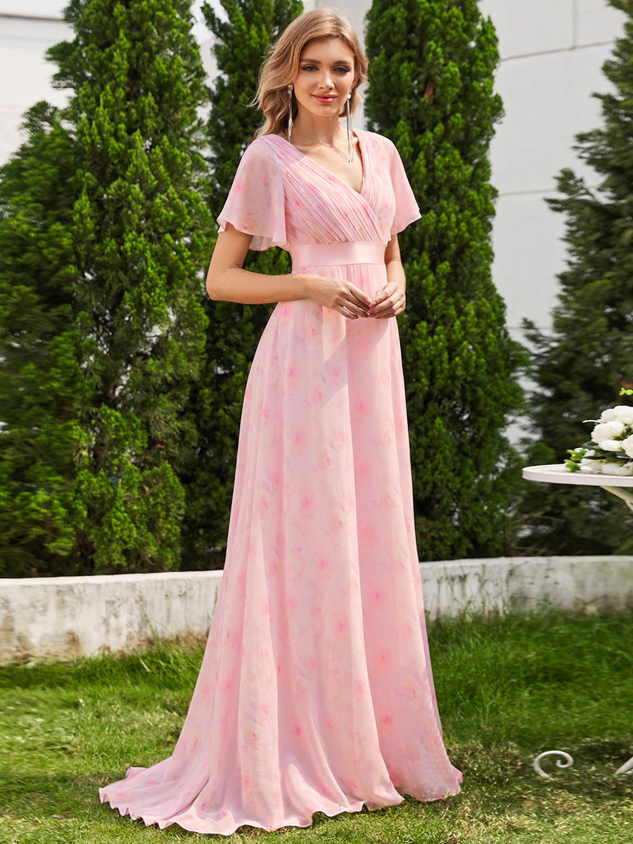 Minimalistisches A-Line Maxi Chiffon Brautkleid mit Satingürtel #Farbe_Zartes Rosé-Violett