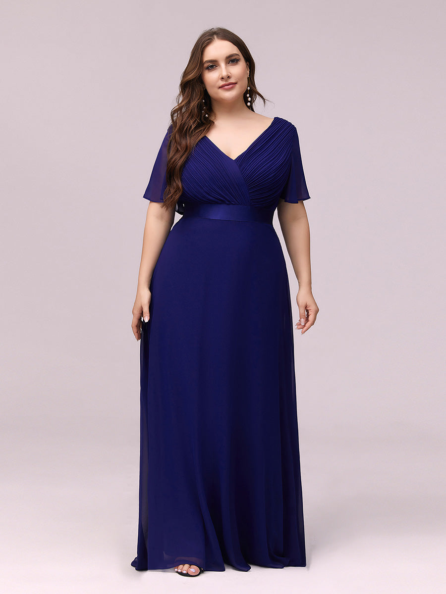 Langes Brautjungfernkleid mit Empire-Taille und kurzen, flatternden Ärmeln #Farbe_Königsblau