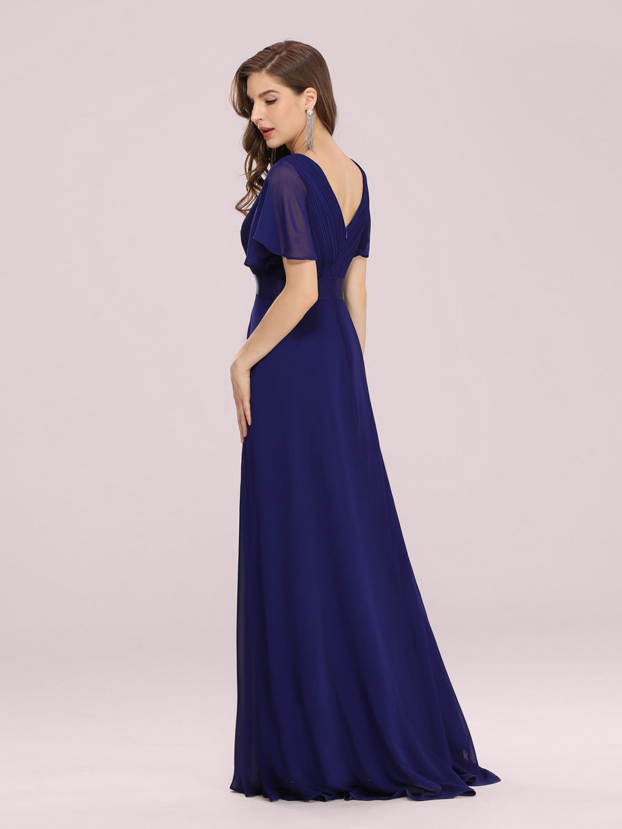 Langes Brautjungfernkleid mit Empire-Taille und kurzen, flatternden Ärmeln #Farbe_Königsblau