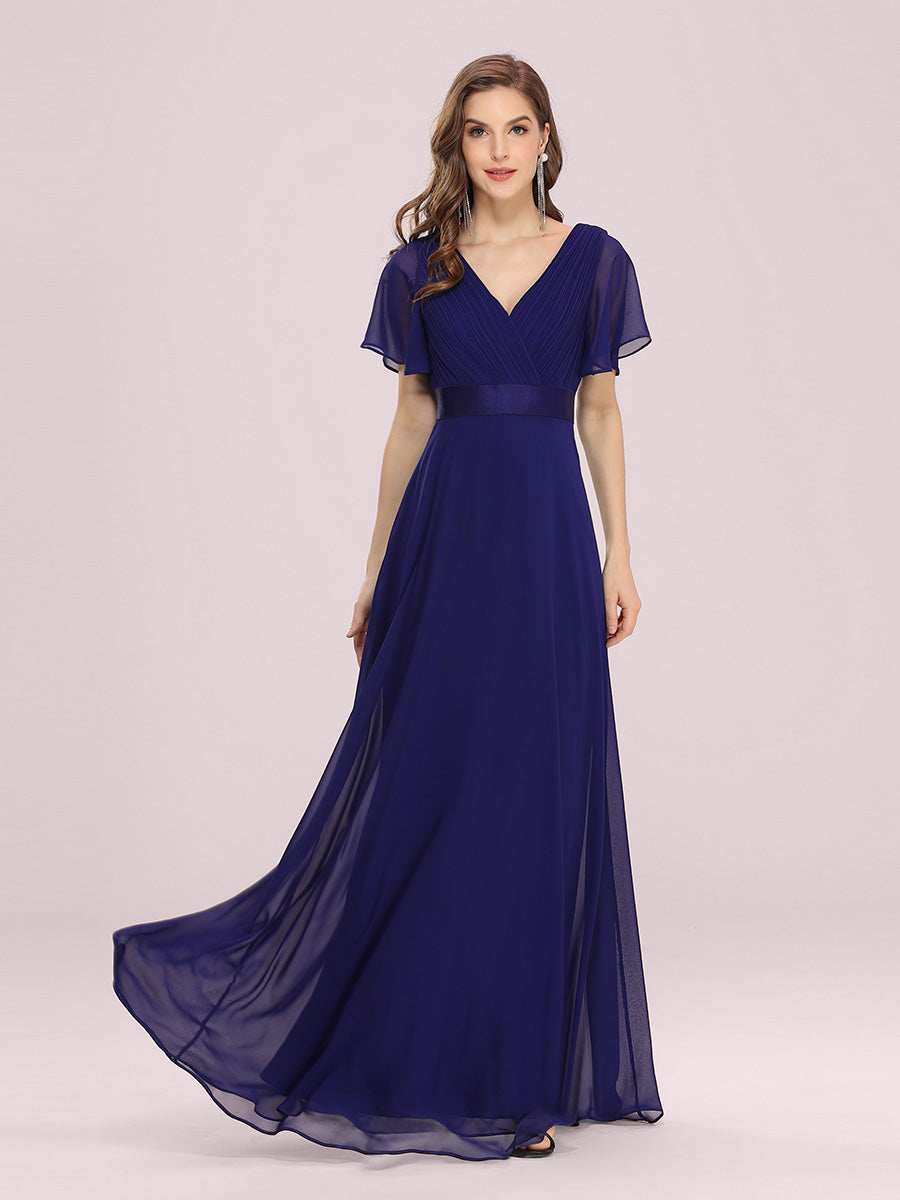 Langes Brautjungfernkleid mit Empire-Taille und kurzen, flatternden Ärmeln #Farbe_Königsblau