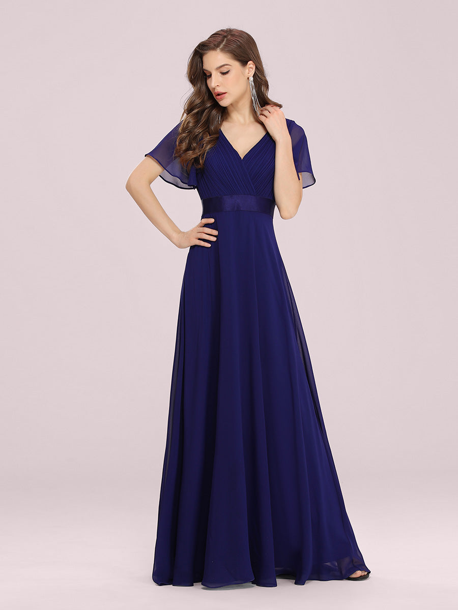 Langes Brautjungfernkleid mit Empire-Taille und kurzen, flatternden Ärmeln #Farbe_Königsblau