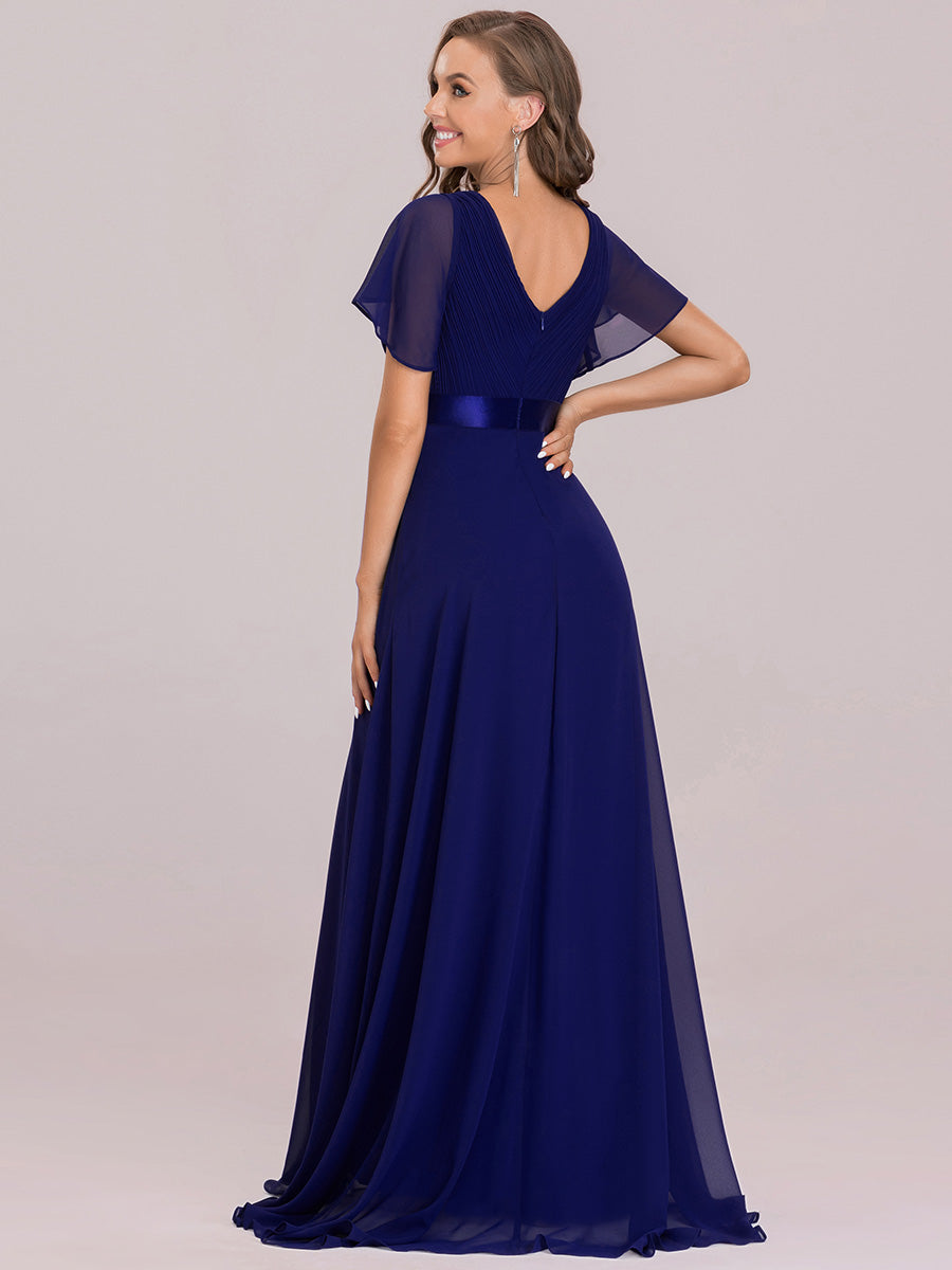 Langes Brautjungfernkleid mit Empire-Taille und kurzen, flatternden Ärmeln #Farbe_Königsblau