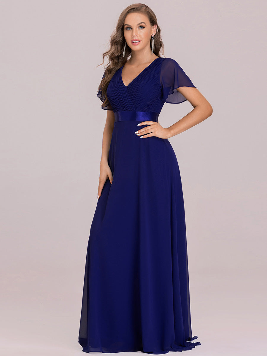 Langes Brautjungfernkleid mit Empire-Taille und kurzen, flatternden Ärmeln #Farbe_Königsblau