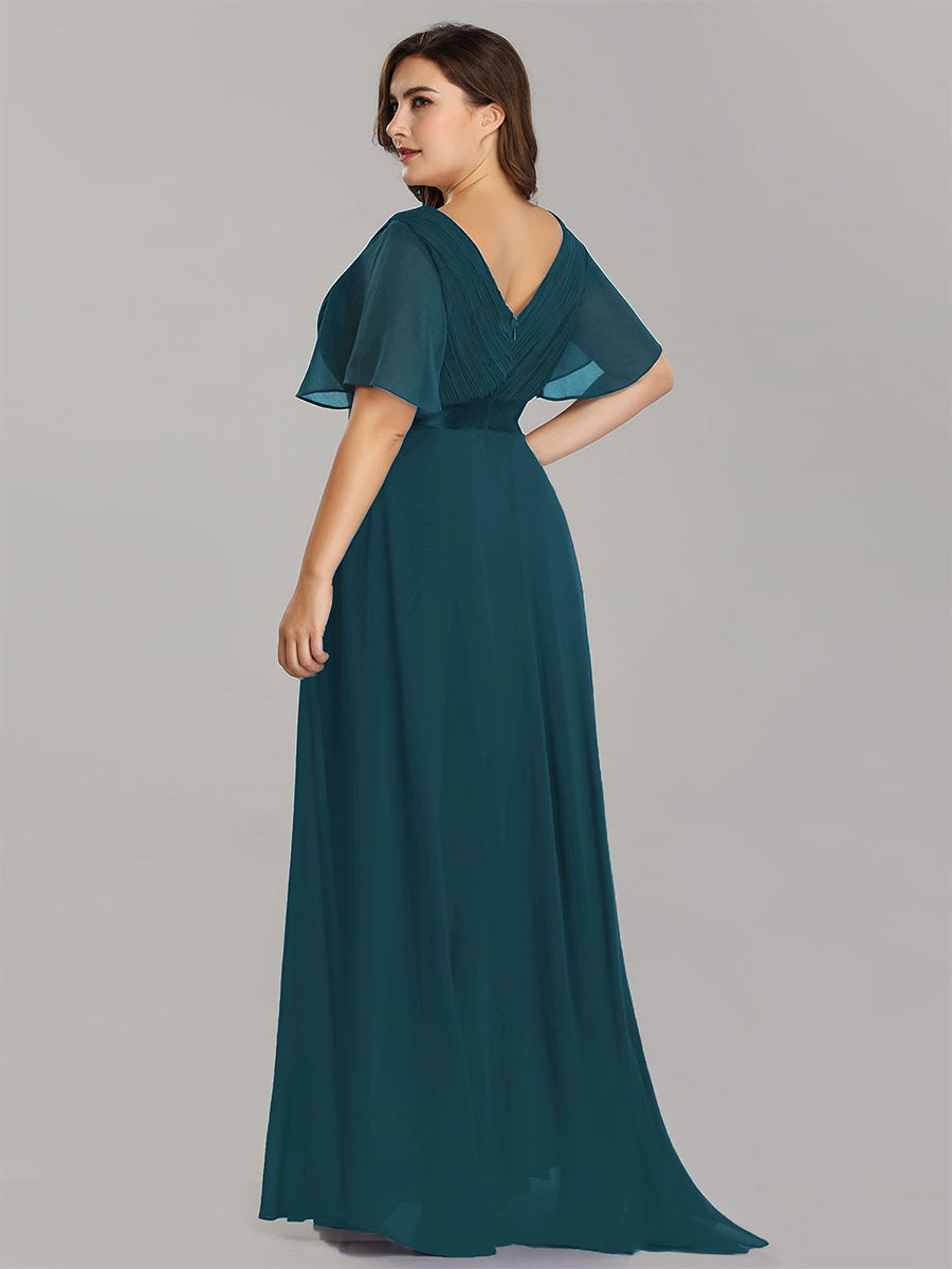 Damen V-Ausschnitt Lange Chiffon Abendkleider mit Schleppe #Farbe_Petrol