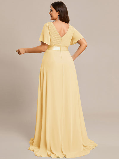 Damen V-Ausschnitt Chiffon Lange Abendkleider mit Schleppe #Farbe_Gelb