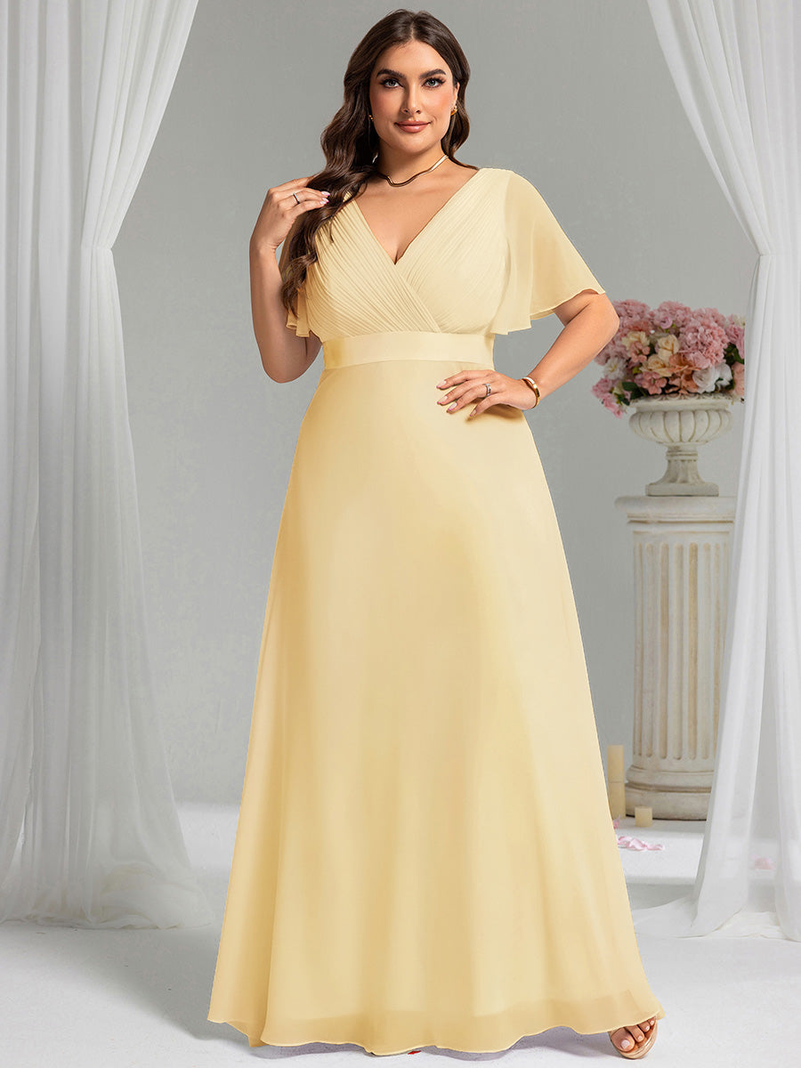 Damen V-Ausschnitt Lange Chiffon Abendkleider mit Schleppe #Farbe_Gelb
