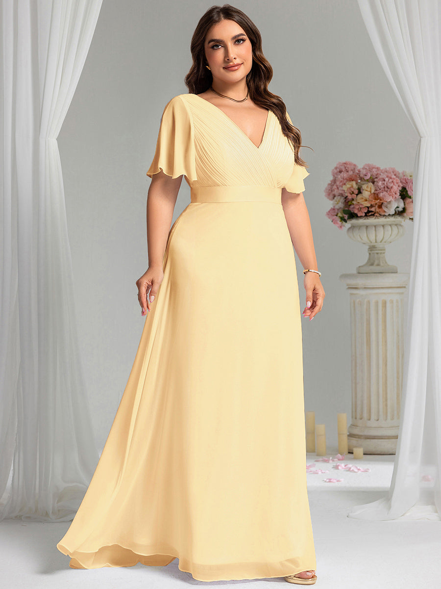 Minimalistisches A-Line Maxi Chiffon Brautkleid mit Satingürtel #Farbe_Gelb