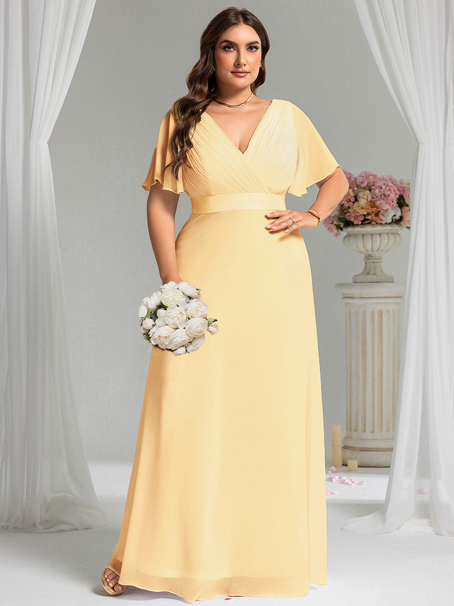 Minimalistisches A-Line Maxi Chiffon Brautkleid mit Satingürtel #Farbe_Gelb
