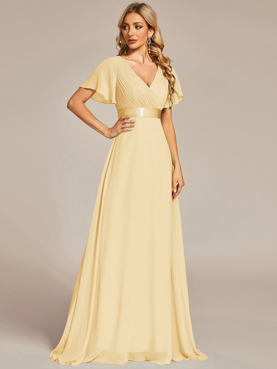 Minimalistisches A-Line Maxi Chiffon Brautkleid mit Satingürtel #Farbe_Gelb