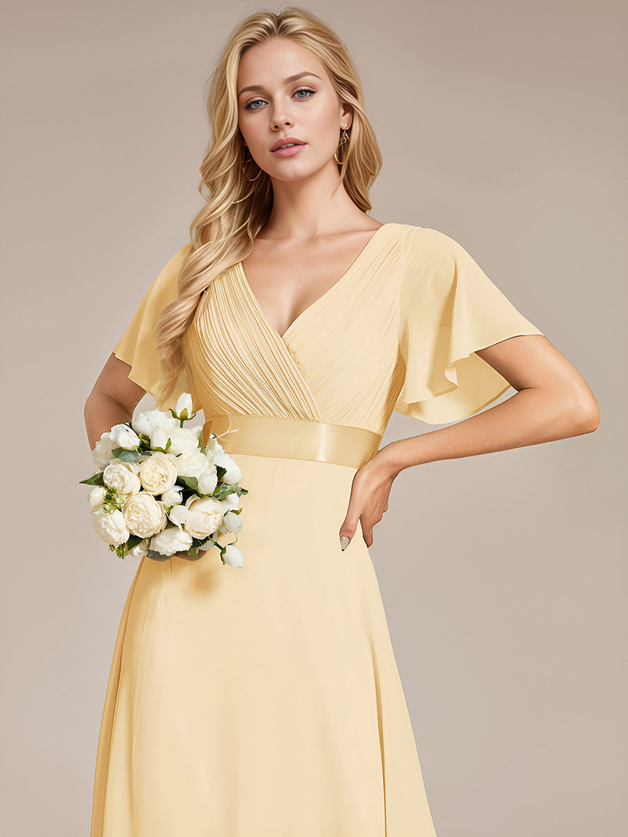 Minimalistisches A-Line Maxi Chiffon Brautkleid mit Satingürtel #Farbe_Gelb