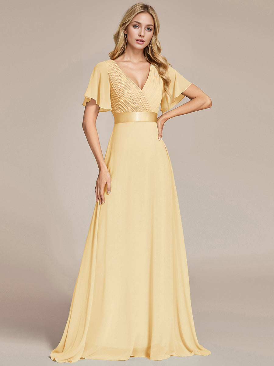 Minimalistisches A-Line Maxi Chiffon Brautkleid mit Satingürtel #Farbe_Gelb
