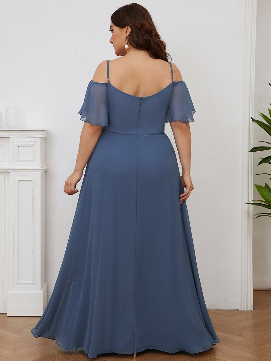 Bodenlanger Offshoulder A-Linien Chiffon Kleid Mit Hohem Schlitz #Farbe_Taubenblau