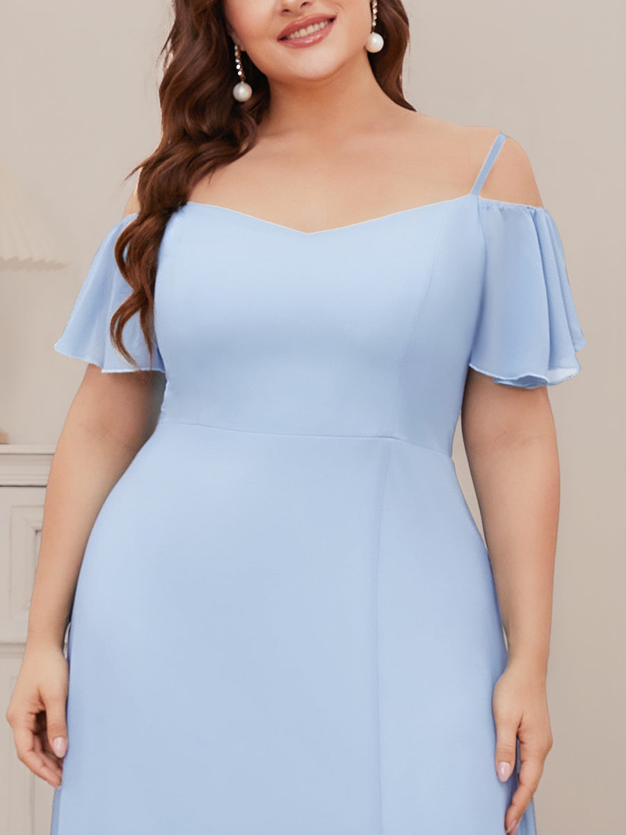 Bodenlanger Offshoulder A-Linien Chiffon Kleid Mit Hohem Schlitz #Farbe_Eisblau