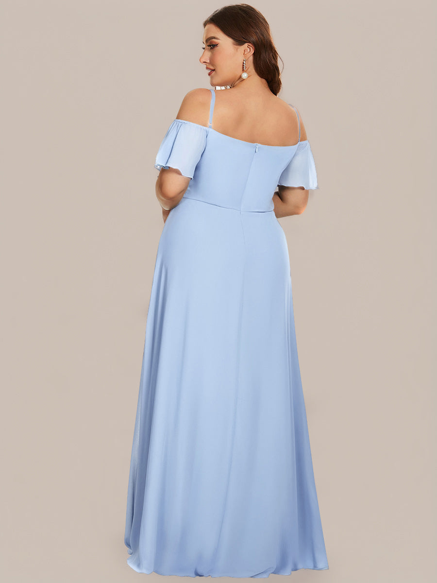 Bodenlanger Offshoulder A-Linien Chiffon Kleid Mit Hohem Schlitz #Farbe_Eisblau