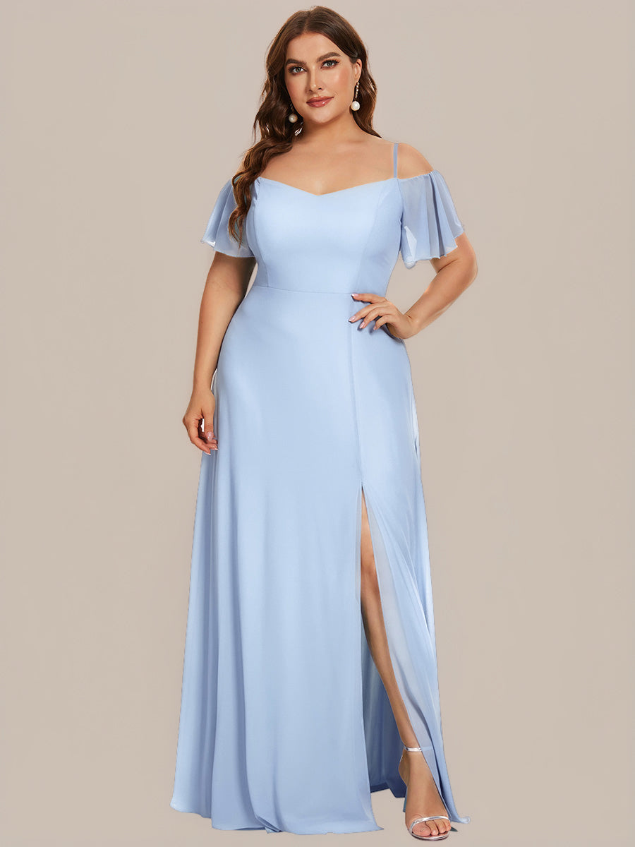 Bodenlanger Offshoulder A-Linien Chiffon Kleid Mit Hohem Schlitz #Farbe_Eisblau