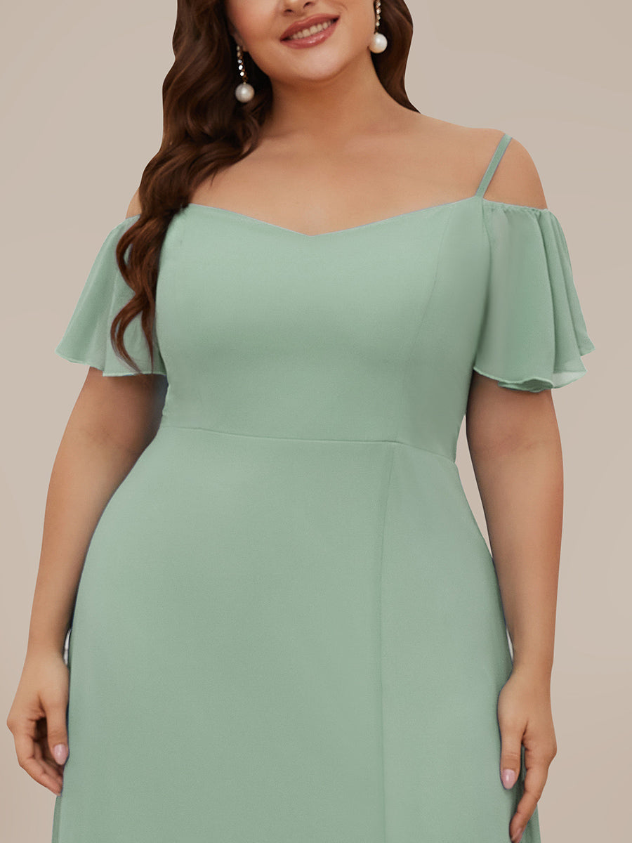 Bodenlanger Offshoulder A-Linien Chiffon Kleid Mit Hohem Schlitz #Farbe_Mintgrün
