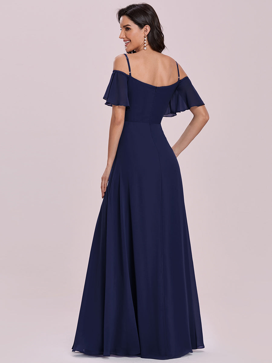 Bodenlanger Offshoulder A-Linien Chiffon Kleid Mit Hohem Schlitz #Farbe_Marineblau