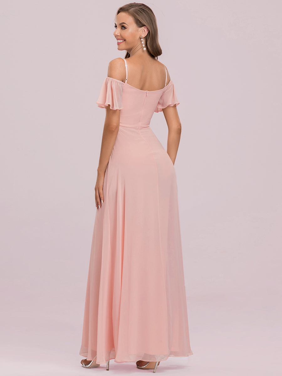 Bodenlanger Offshoulder A-Linien Chiffon Kleid Mit Hohem Schlitz #Farbe_Pink