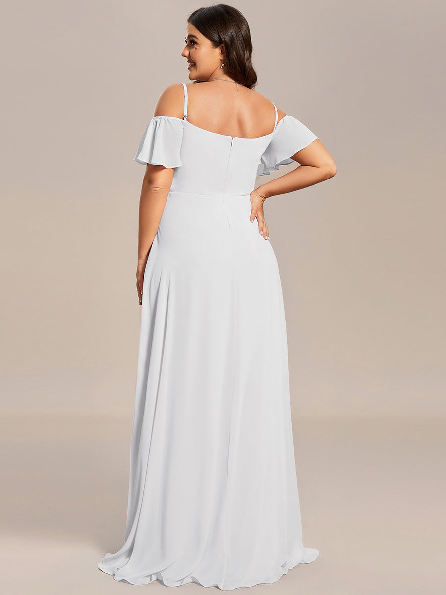 Bodenlanger Offshoulder A-Linien Chiffon Kleid Mit Hohem Schlitz #Farbe_Weiß