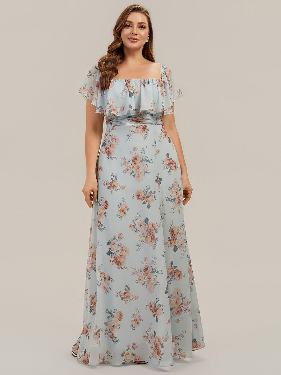 Bodenlanger Offshoulder A-Linie Chiffon Kleid Mit Falten Design Und Oberschenkel Hohem Schlitz #Farbe_Bernstein